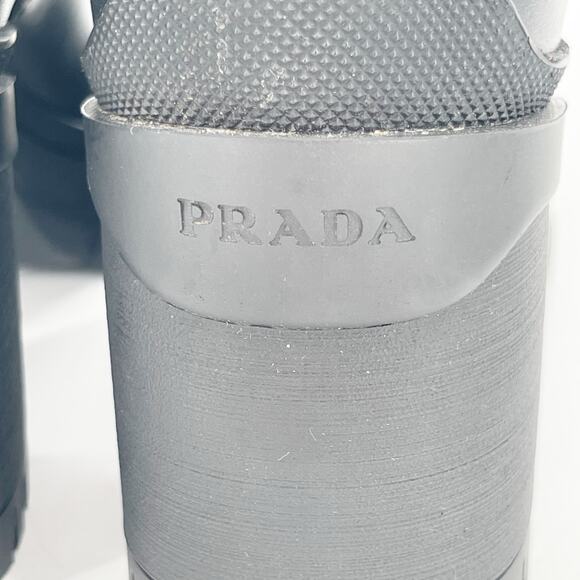 Prada Black Leather Double Gore Lug Sole Block Heel Chelsea Ankle Boot IT 36 - Picture 9 of 14